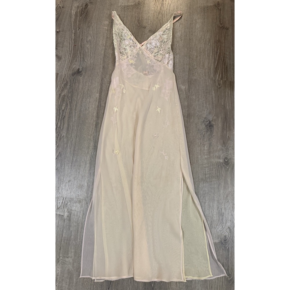 VINTAGE Victoria's Secret  Silky Embroidered Slip Y2K Maxi Long Nightgown S Lace